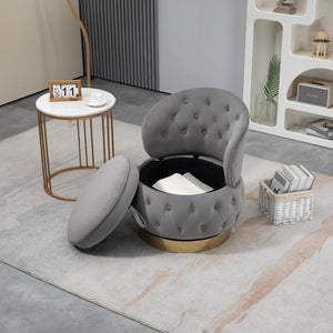 Velvet Swivel Ottoman Sofa Chair with Grey Tufted Back and Gold-Plated Base