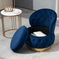 Velvet Swivel Ottoman Sofa Chair with Rich Blue Tufted Back and Gold-Plated Base