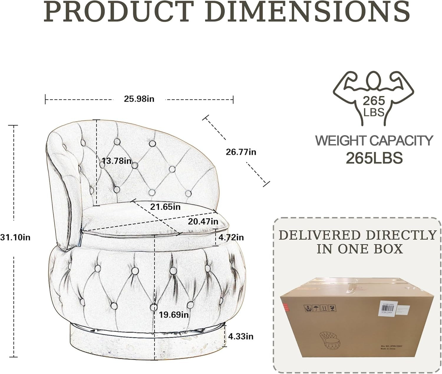 Velvet Swivel Ottoman Sofa Chair with Rich Blue Tufted Back and Gold-Plated Base