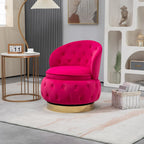 Velvet Swivel Ottoman Sofa Chair with Rich Pink Tufted Back and Gold-Plated Base