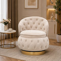 Velvet Swivel Ottoman Sofa Chair with White Tufted Back and Gold-Plated Base