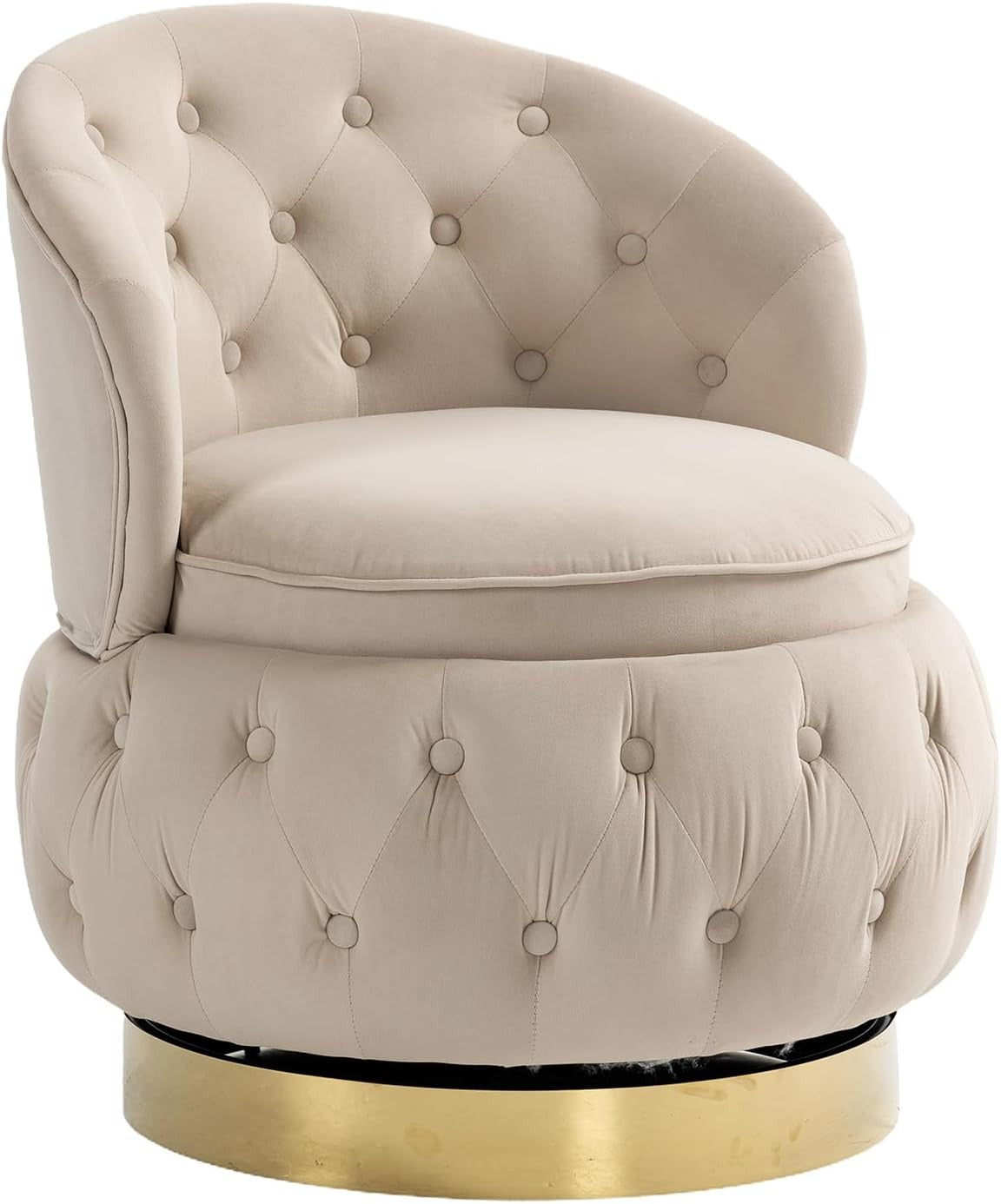 Velvet Swivel Ottoman Sofa Chair with White Tufted Back and Gold-Plated Base