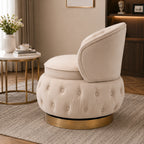 Velvet Swivel Ottoman Sofa Chair with White Tufted Back and Gold-Plated Base