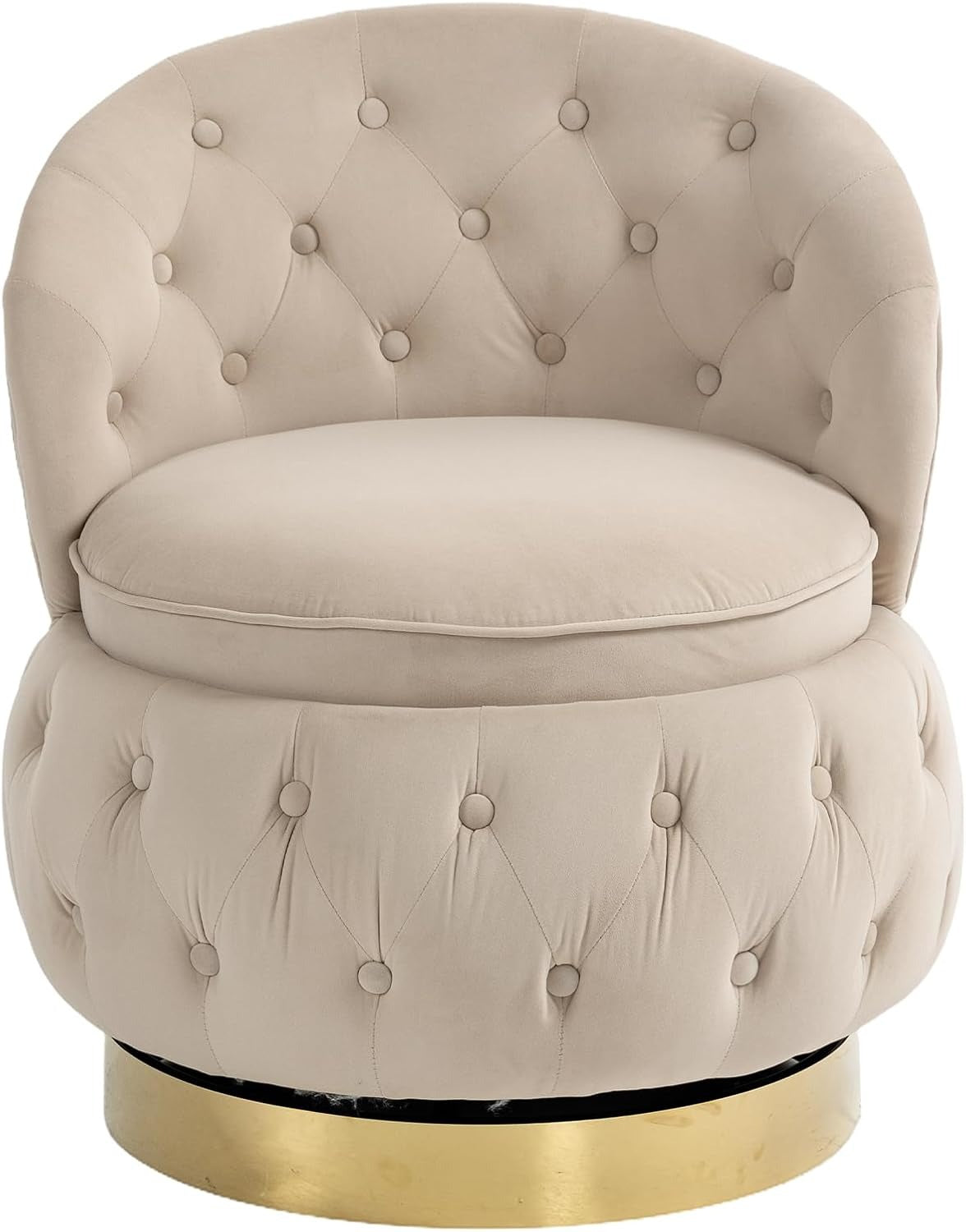 Velvet Swivel Ottoman Sofa Chair with White Tufted Back and Gold-Plated Base