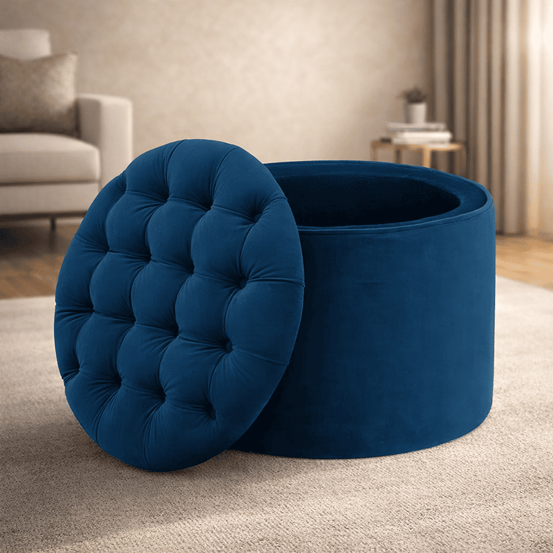 velvet-tufted-blue-rounded-shaped-storage-ottoman