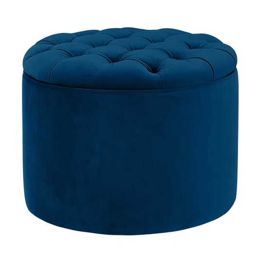 Velvet Tufted Blue Rounded Shaped Storage Ottoman