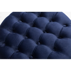 Velvet Tufted Royal Blue Rounded Shaped Storage Ottoman