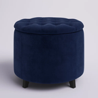 Velvet Tufted Royal Blue Rounded Shaped Storage Ottoman