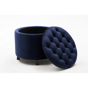 Velvet Tufted Royal Blue Rounded Shaped Storage Ottoman