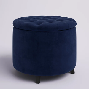 Velvet Tufted Royal Blue Rounded Shaped Storage Ottoman