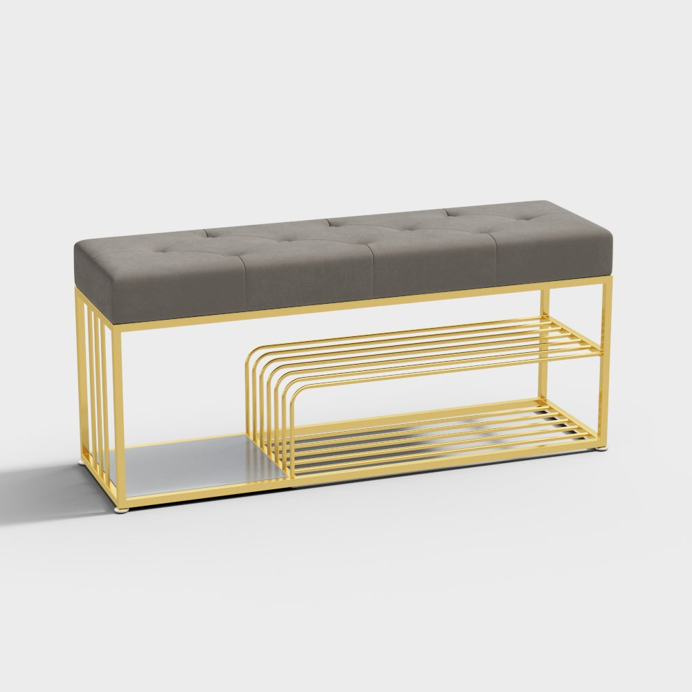 Velvet Upholstered Luxurious Golden Shoe Rack Bench Organizer