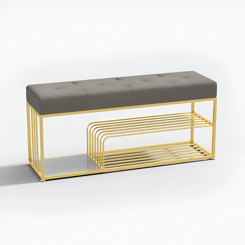 Velvet Upholstered Luxurious Golden Shoe Rack Bench Organizer