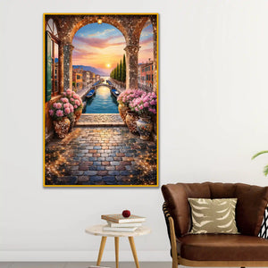 Venice Canal Sunset Floating Frame Crystal Wall Painting