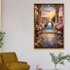 Venice Canal Sunset Metal Floating Frame Crystal Wall Painting