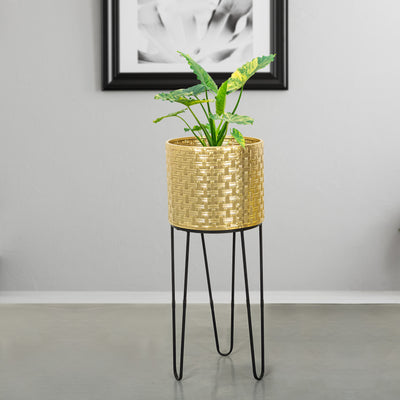Verdant Oasis Black Stand & Golden Finish Pot - Large Size Planter
