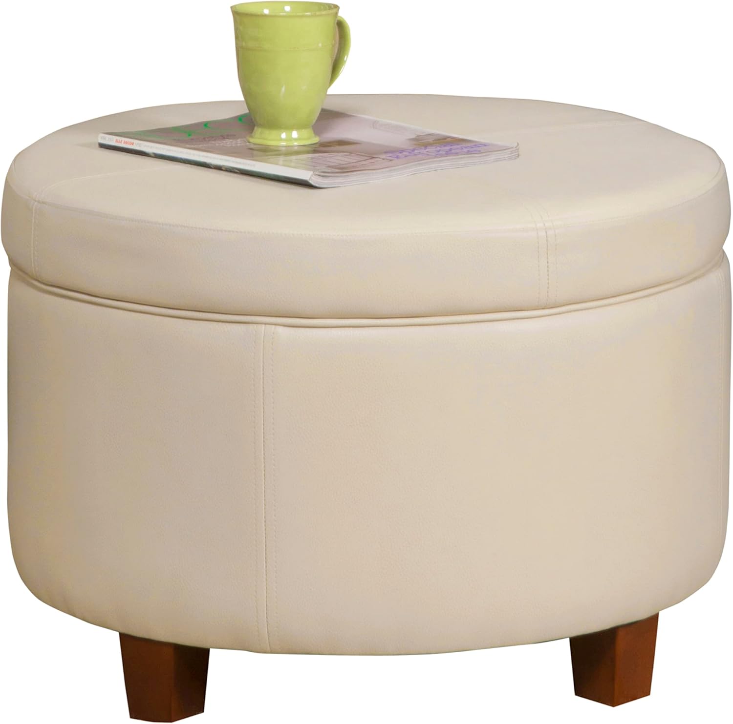Versatile Round Ottoman in Soft Cream Fabric