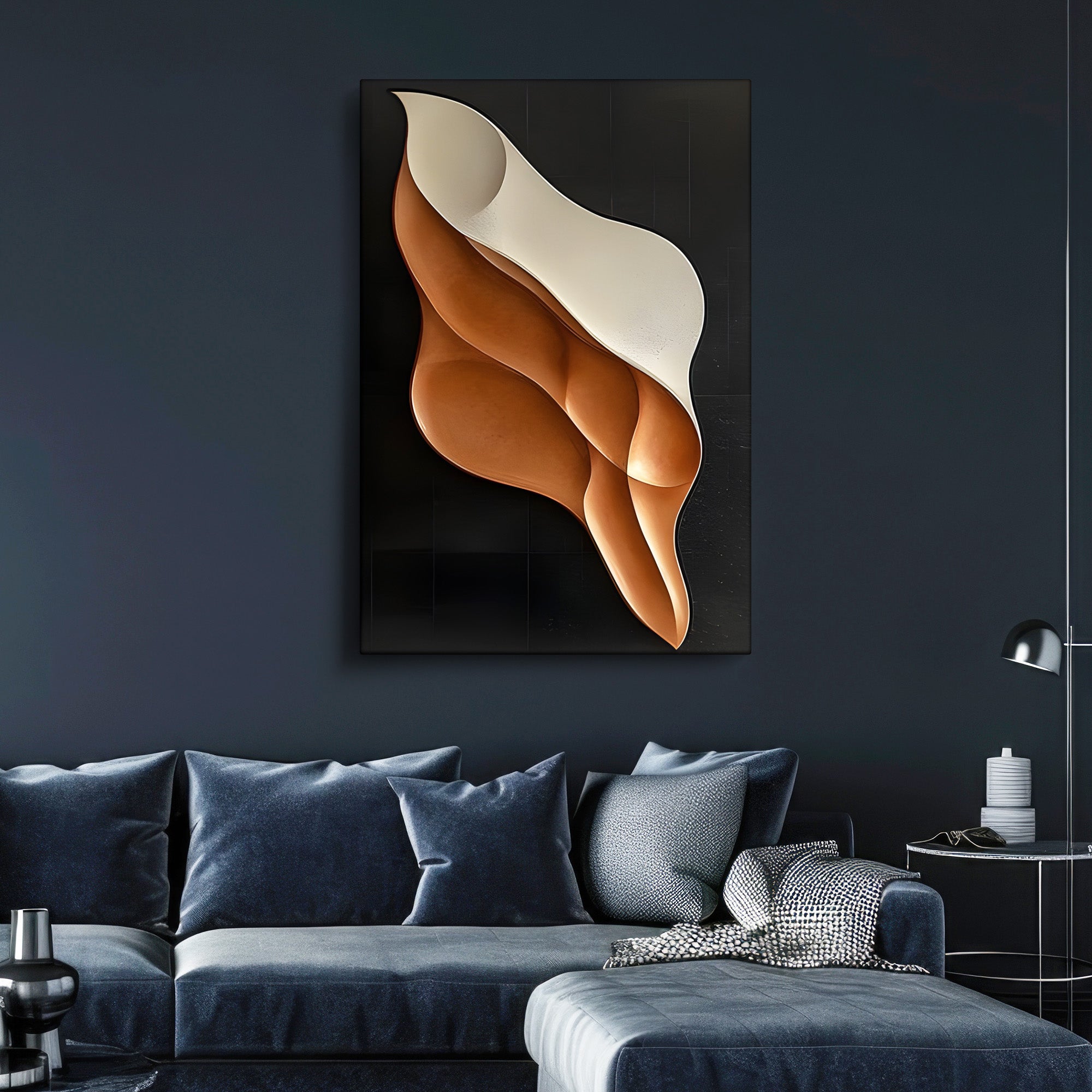 Vertical 3D Wall Art Panel with Flowing Tan and Cream Design