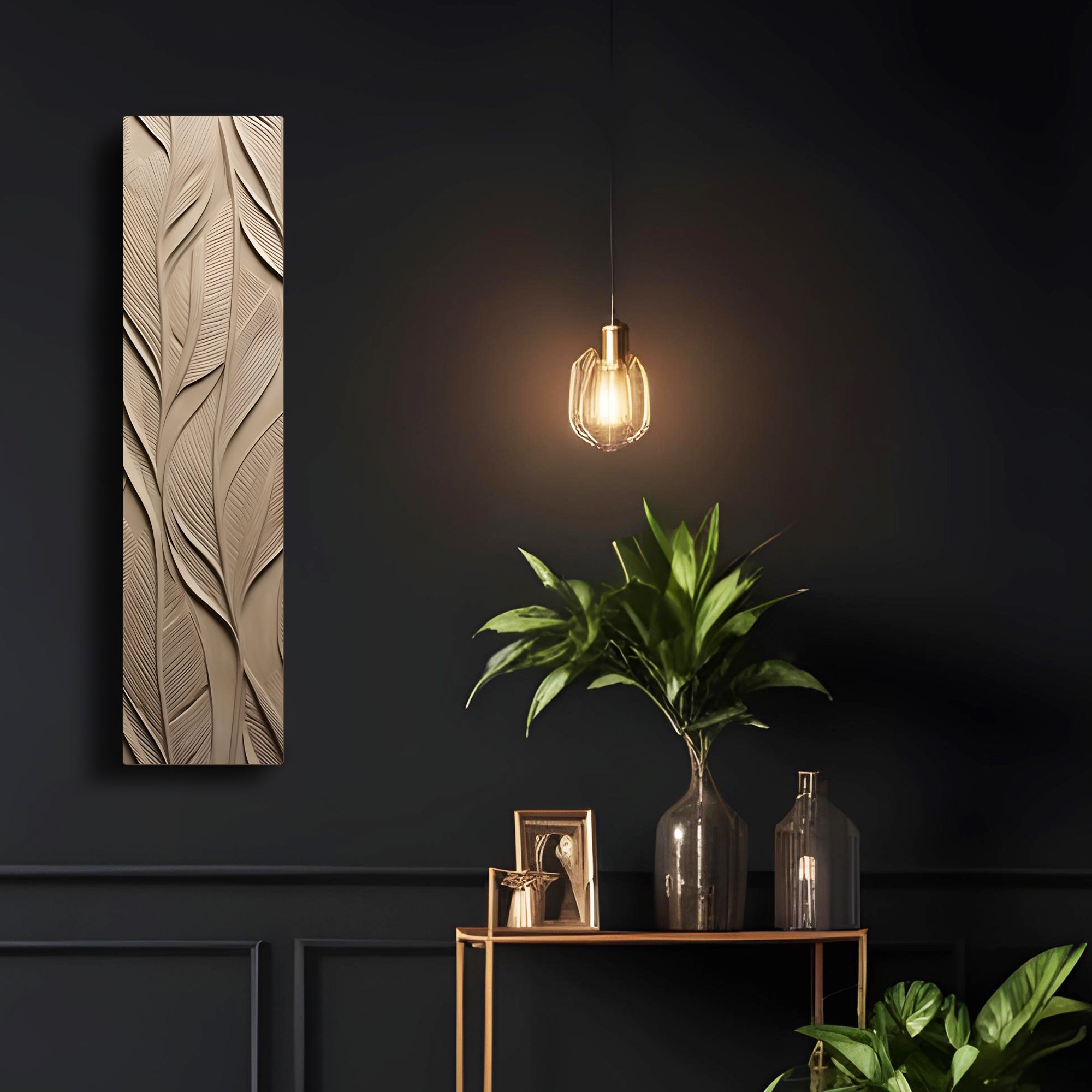 Vertical Botanical Relief Tall Leaf Texture 3D Wall Art Home Decor