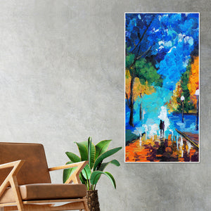 Vertical Wall Painting of Couple Walking in Night