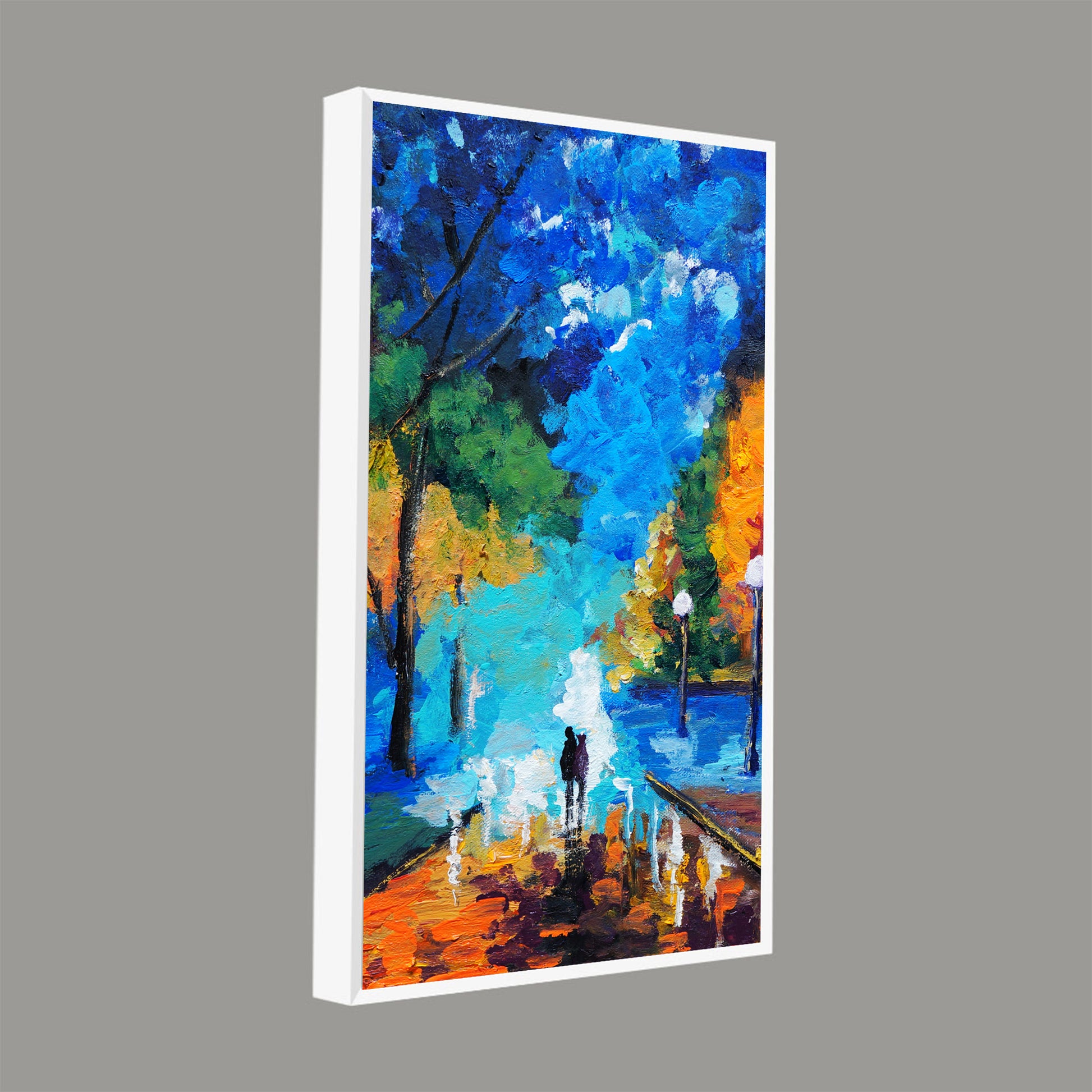 Vertical Wall Painting of Couple Walking in Night