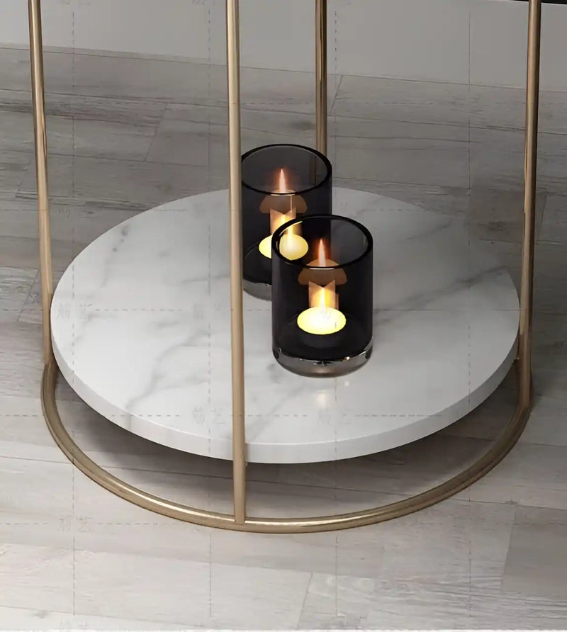 2 Tiered with Gold End Faux Marble Side Table