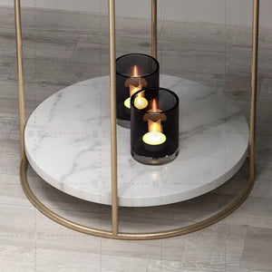 2 Tiered with Gold End Faux Marble Side Table