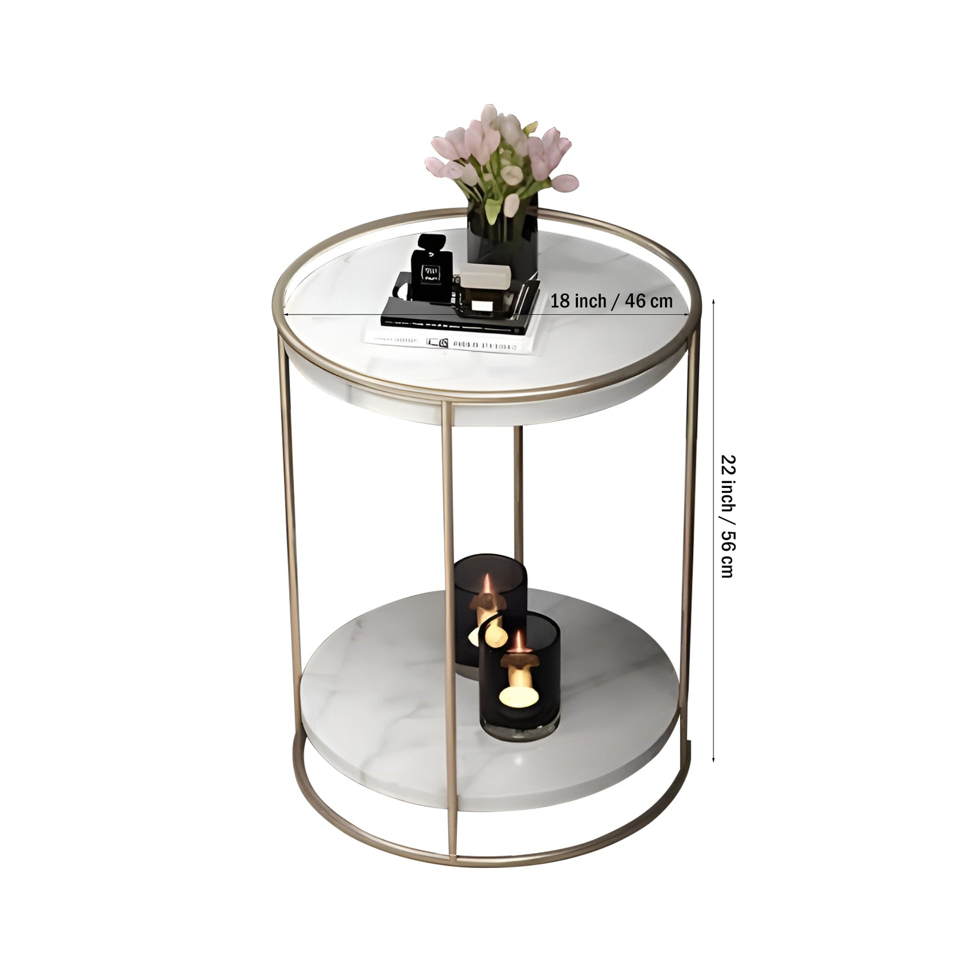 2 Tiered with Gold End Faux Marble Side Table