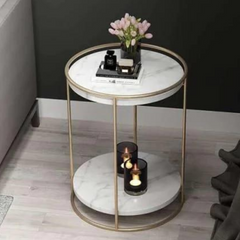 2 Tiered with Gold End Faux Marble Side Table