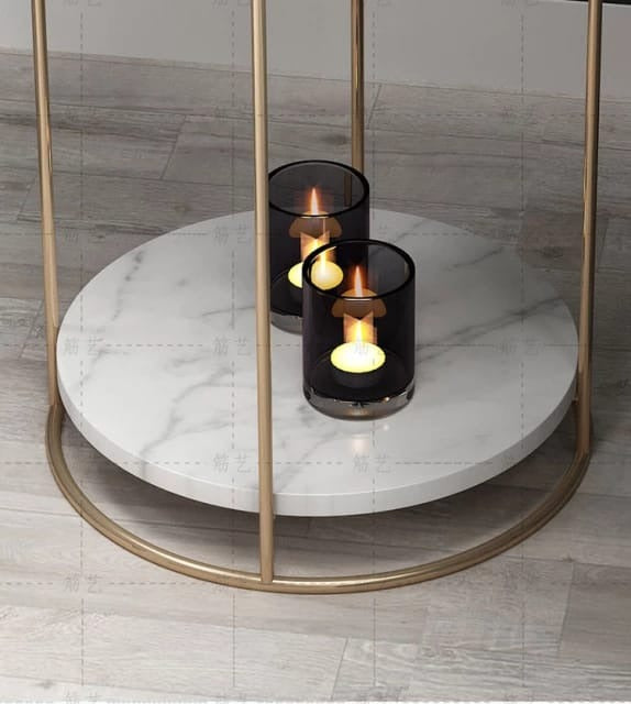 2 Tiered with Gold End Faux Marble Side Table