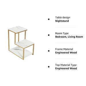 3-Tier Modern Side Table with Storage Shelf with Golden Metal Finish