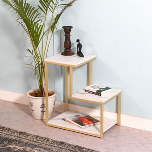 3-Tier Modern Side Table with Storage Shelf with Golden Metal Finish