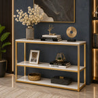 3-Tier White Marble Console Table with Golden Finish