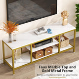 5-Tier Rectangle White Marble Gold Entryway Console Table