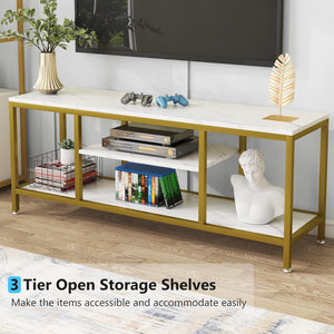 5-Tier Rectangle White Marble Gold Entryway Console Table