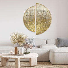 Abstract Acrylic with Golden Glitter Art Semi Circle Frames Set Of 2