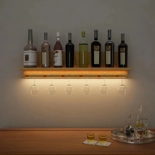 Aesthetic Backlit Look MDF Mini Bar Shelf in Light Oak Finish