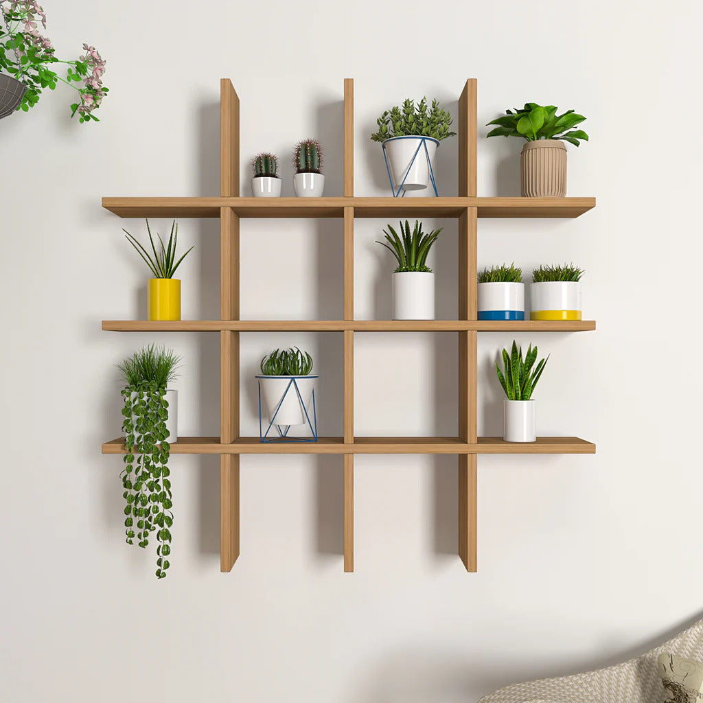 Aesthetic Block Designer Wall Shelf with Light Oak Finish – Vibecrafts
