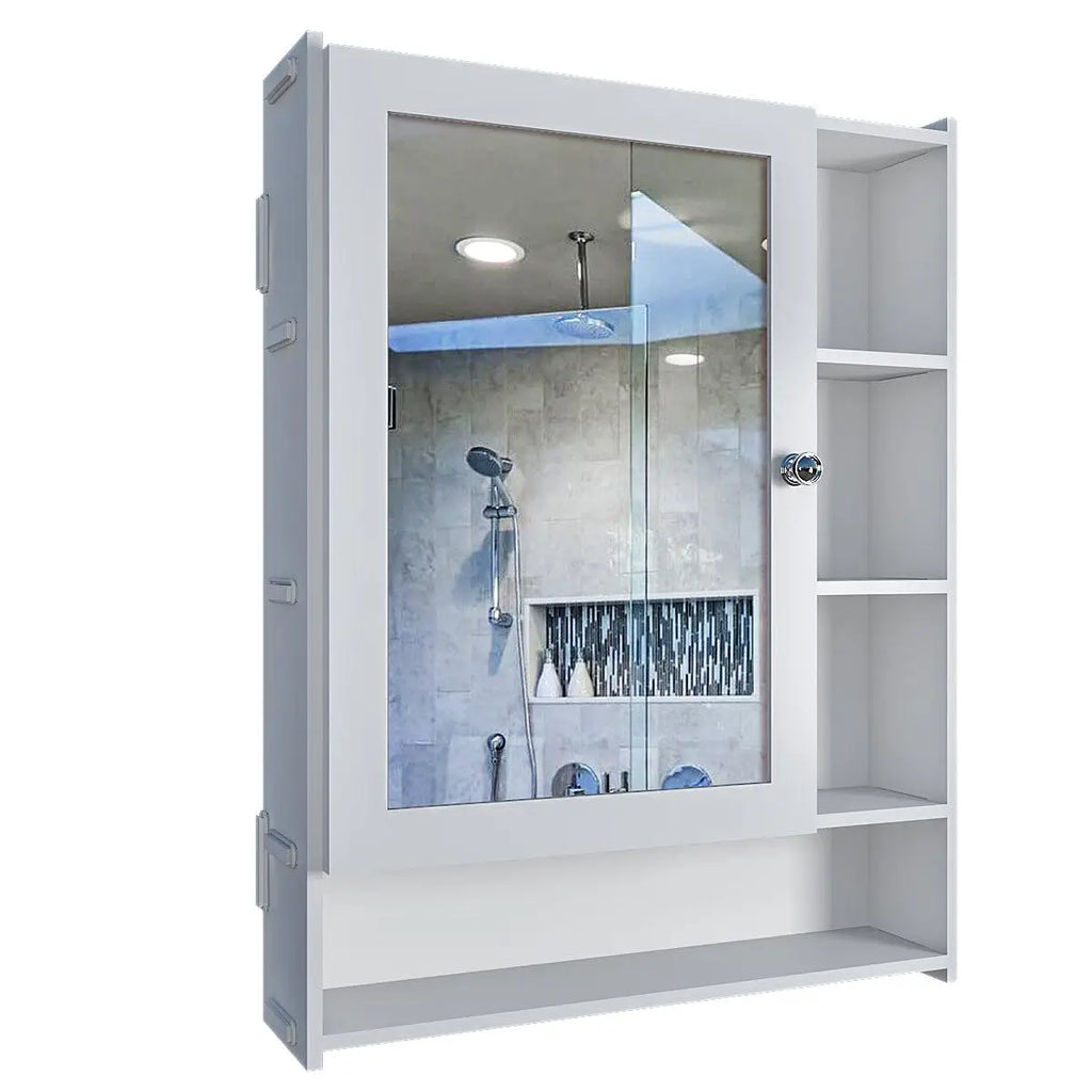 Aesthetic Design Spacious Wooden Bathroom Mirror Cabinet with 6 Shelve ...