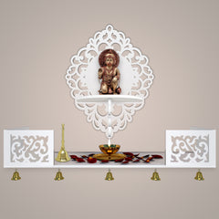 Aesthetic Designer  Wall Hanging Wooden Temple/ Pooja Mandir Design with Shelf, White Color