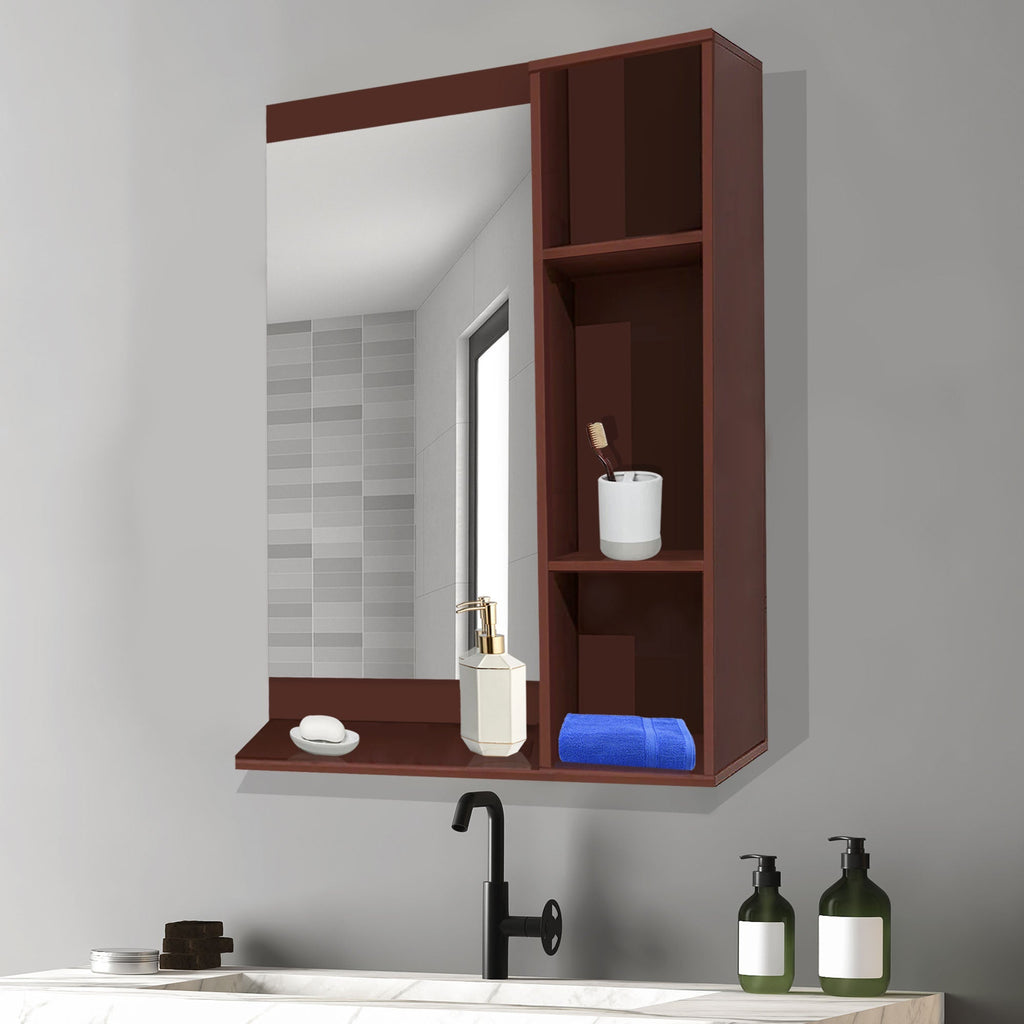 Aesthetic Wooden Bathroom Cabinet Mirror with 4 Spacious Shelves with ...
