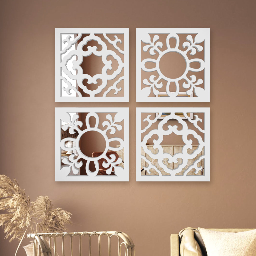 Ancient Arabic Wooden Design Mirror Wall Art Set of 4