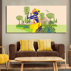 Animated Little Krishna With Flute Large Canvas Wall Painting