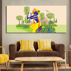 Animated Little Krishna With Flute Large Canvas Wall Painting