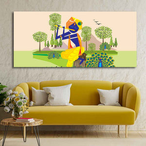 Animated Little Krishna With Flute Large Canvas Wall Painting