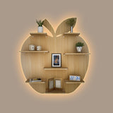 Apple Shape Backlit Designer Wooden Wall Shelf / Book Shelf / Night Light, Light Oak Finish