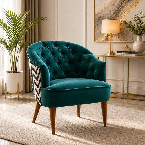 Artistic Cushiony Sea Green Wide Backrest Velvet Sofa Lounge Chair