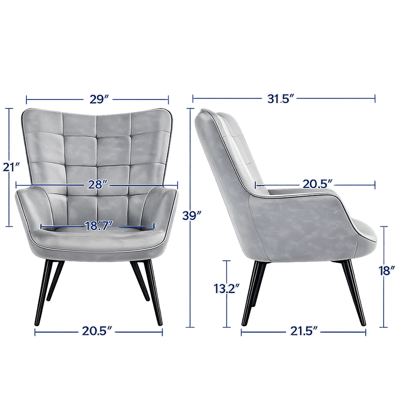 Artistic Grey Luxurious Velvet  Sofa Lounge Chair