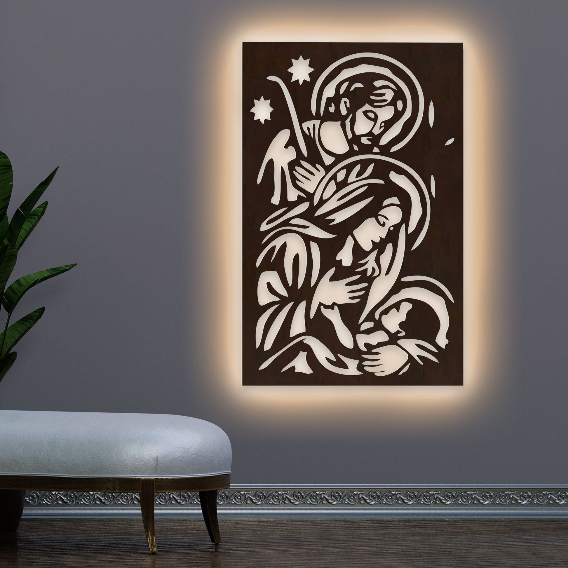 Wooden Wall Hanging with LED Light 