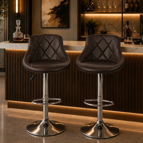 Back Rest Coral Classic Brown Comfy Leatherette Bar Stool / Long Chair