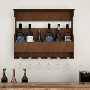 MDF Bar Wall Shelf / Mini Bar Shelf in Walnut Finish